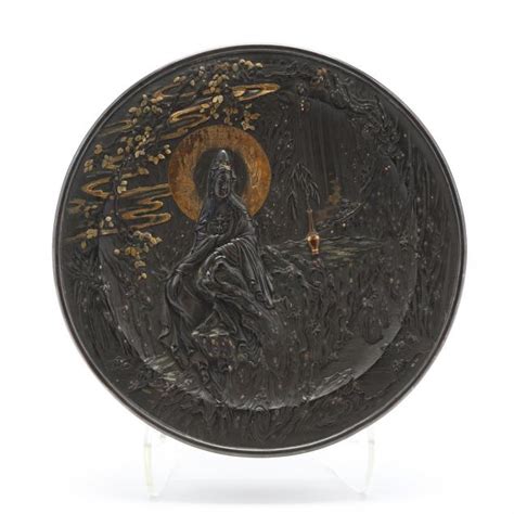 bronze and mixed metals circular box with bodhisattva of compassion|Japanese Buddhas and other deities, 16th century and later.